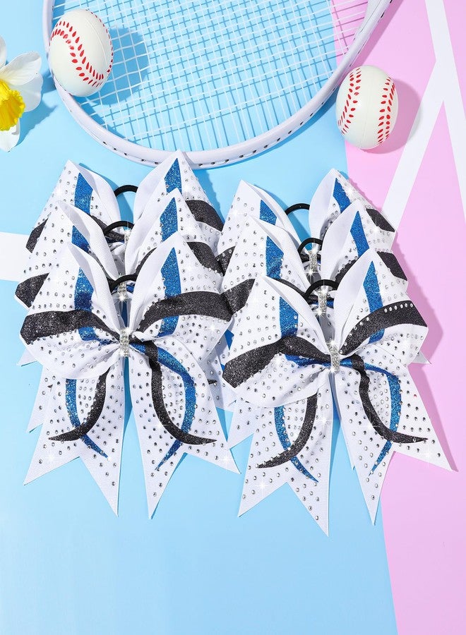CEELGON 6PCS Full Glitter Rhinestone Cheer Bows Criss Cross Stiff Competition Large Cheerleading Hair Bows Elastic Band for Cheerleaders Girls -White/Blue/Navy - Image 5